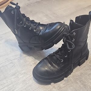 Black Leather Combat Boots